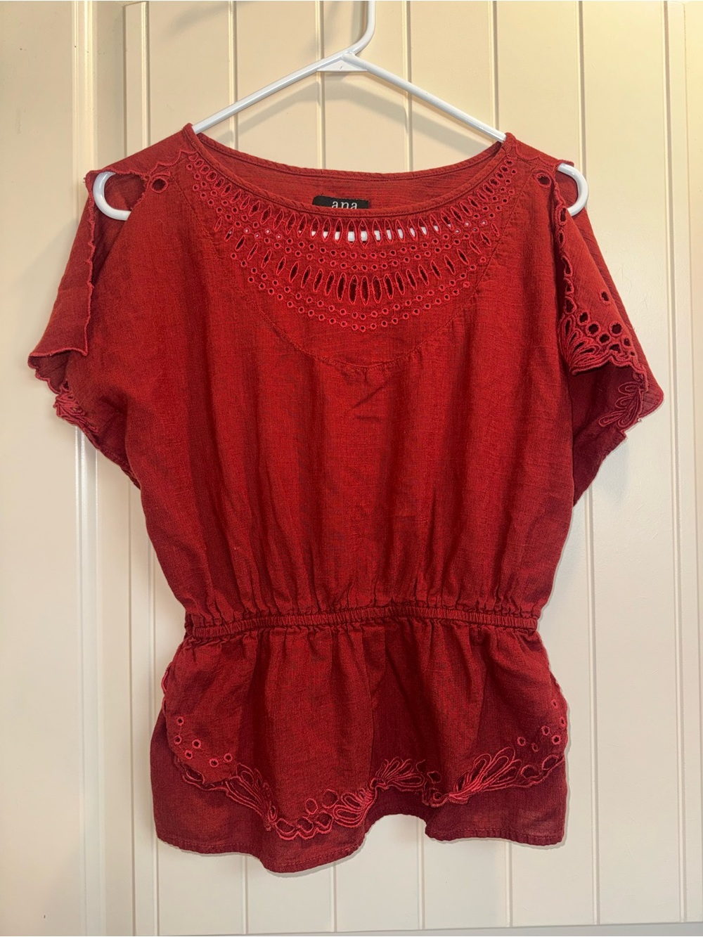 a.n.a Red Eyelet Peasant Blouse